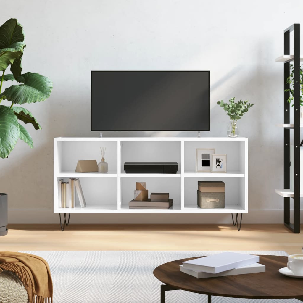 Comodă TV, alb extralucios, 103,5x30x50 cm, lemn compozit Lando - Lando