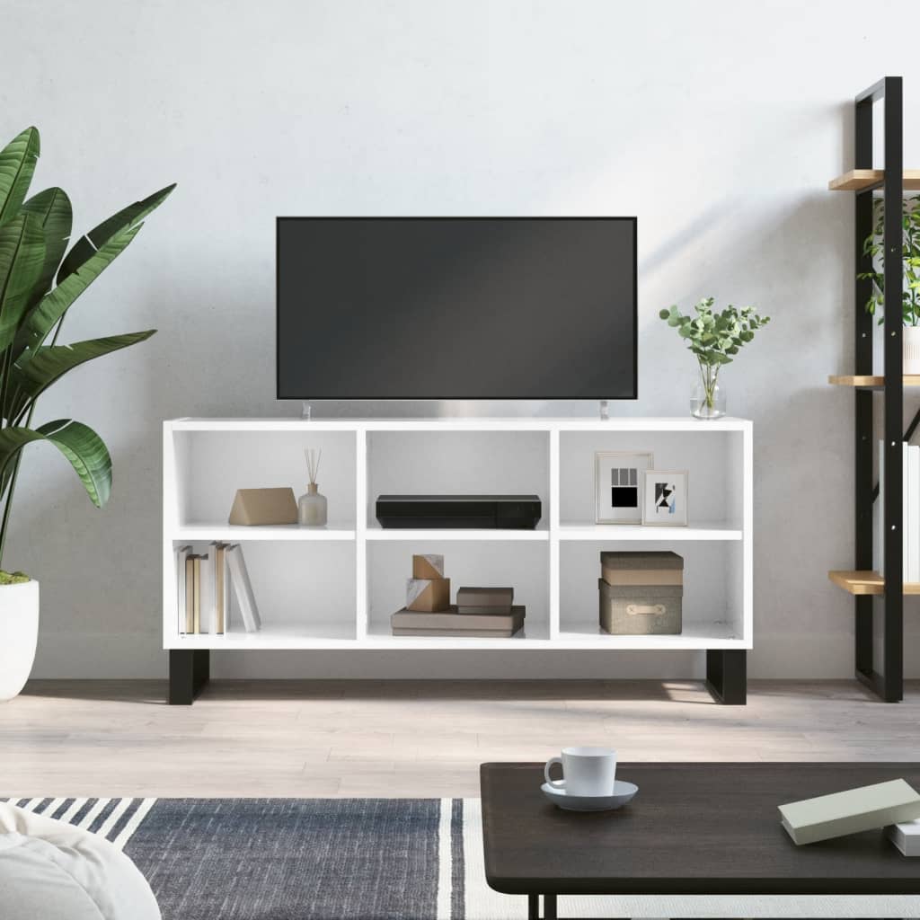 Comodă TV, alb extralucios, 103,5x30x50 cm, lemn compozit Lando