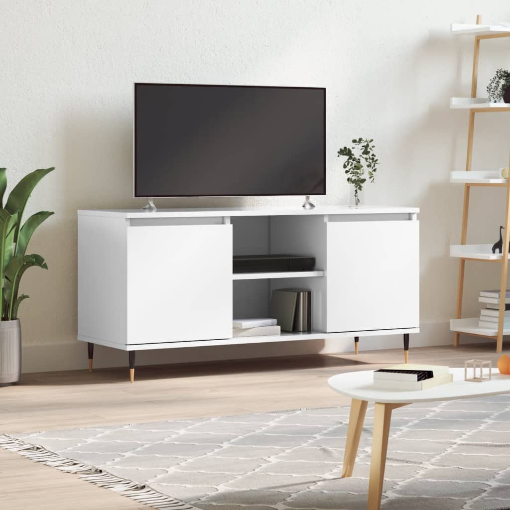 Comodă TV, alb extralucios, 104x35x50 cm, lemn compozit Lando - Lando