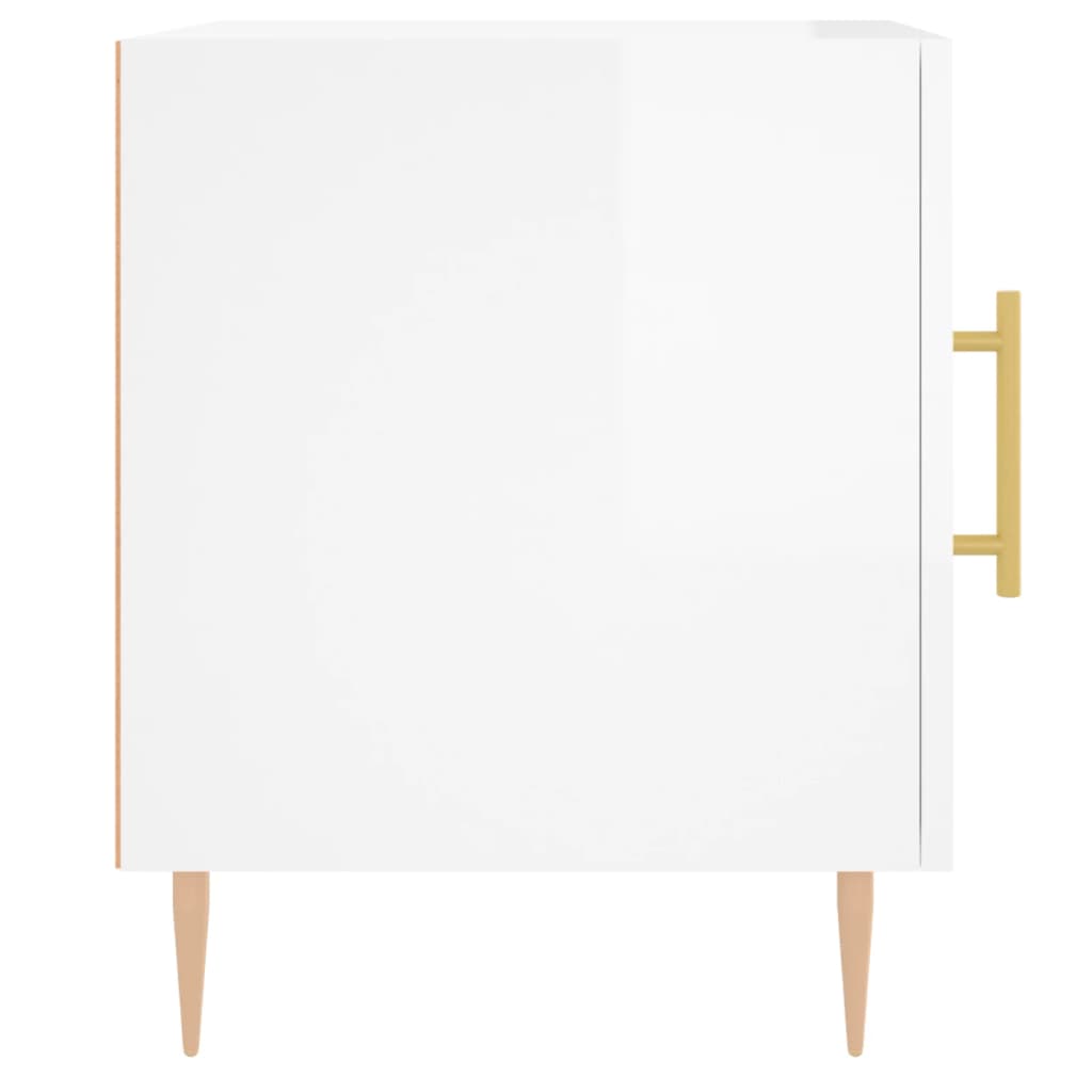 Noptiere, 2 buc., alb extralucios, 40x40x50 cm, lemn compozit - Lando