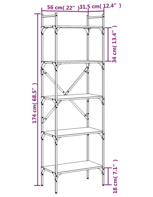 Загрузите изображение в средство просмотра галереи, Bibliotecă cu 5 niveluri gri sonoma 56x31,5x174cm lemn compozit Lando - Lando
