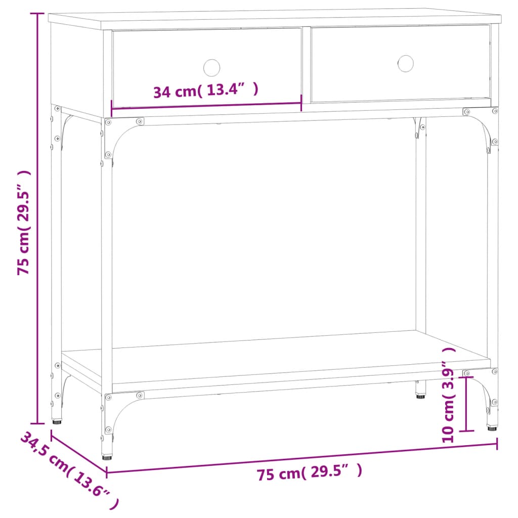 Masă consolă, gri sonoma, 75x34,5x75 cm, lemn prelucrat Lando - Lando