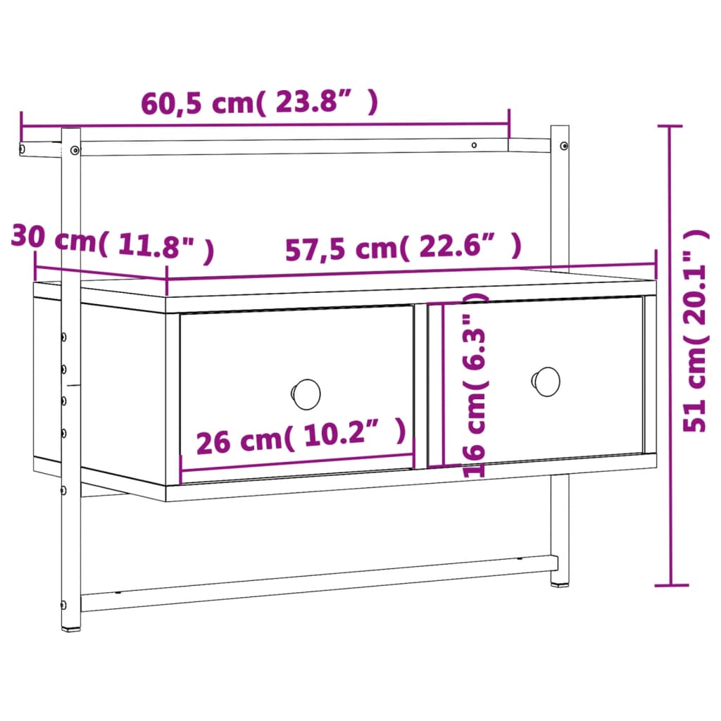 Dulap TV montat pe perete, stejar sonoma, 60,5x30x51 cm, lemn Lando - Lando