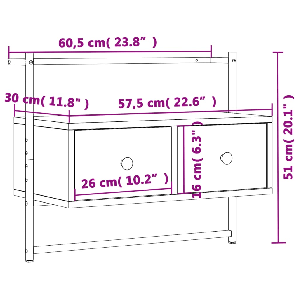 Dulap TV montat pe perete, gri sonoma, 60,5x30x51 cm, lemn Lando - Lando