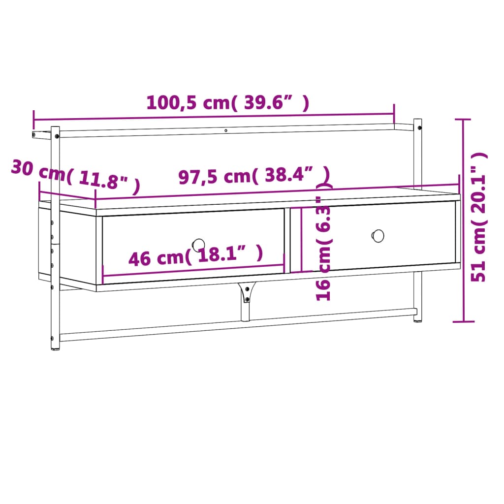 Dulap TV montat pe perete negru, 100,5x30x51 cm, lemn prelucrat Lando - Lando