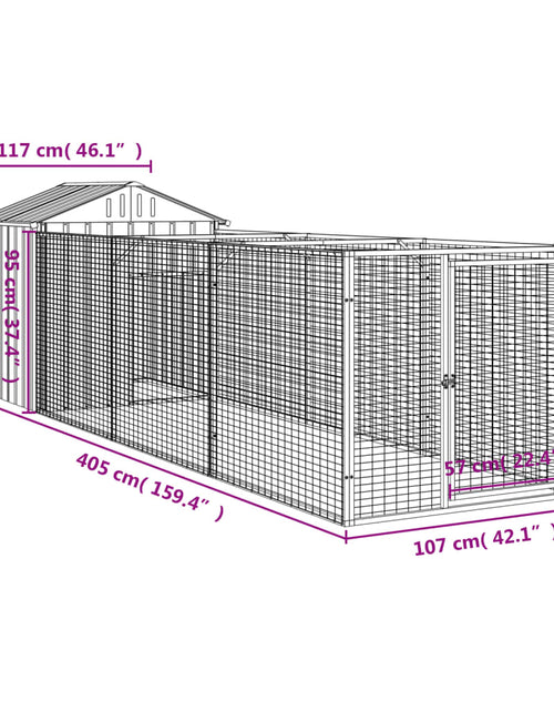 Încărcați imaginea în vizualizatorul Galerie, Casă câine &amp; acoperiș gri deschis 117x405x123cm oțel galvanizat - Lando
