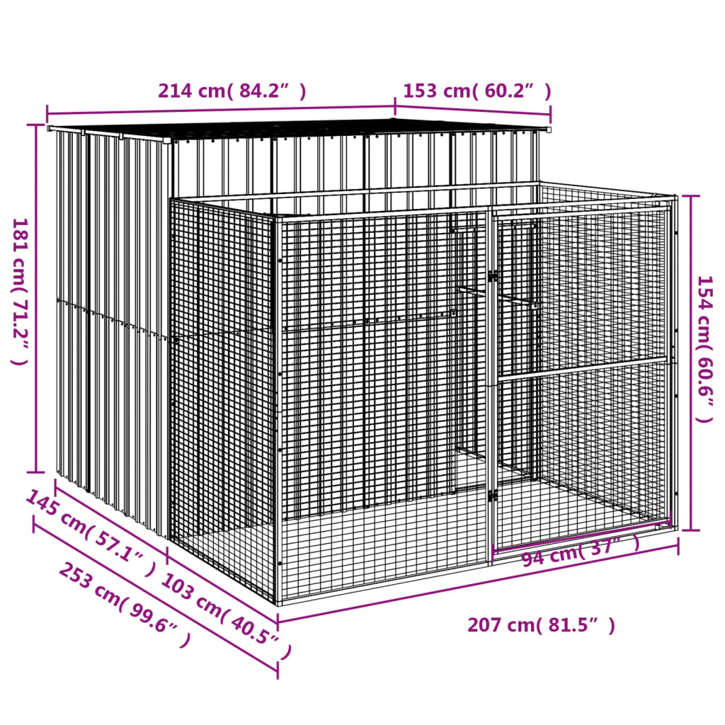 Cușcă de câine & țarc gri deschis 214x253x181cm oțel galvanizat - Lando