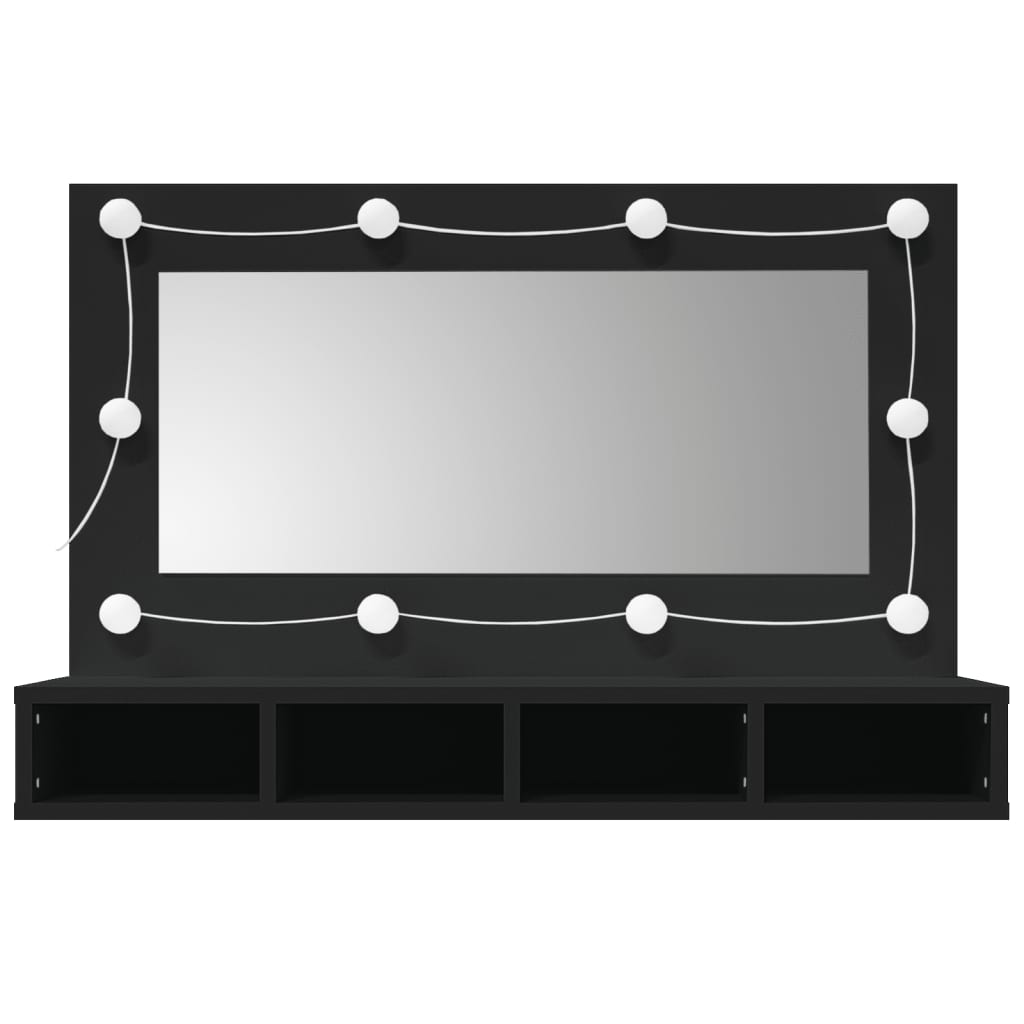 Dulap cu oglindă și LED, negru, 90x31,5x62 cm - Lando