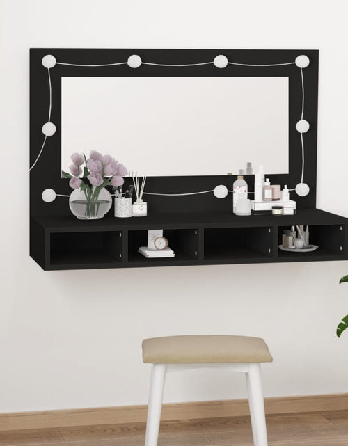 Încărcați imaginea în vizualizatorul Galerie, Dulap cu oglindă și LED, negru, 90x31,5x62 cm - Lando
