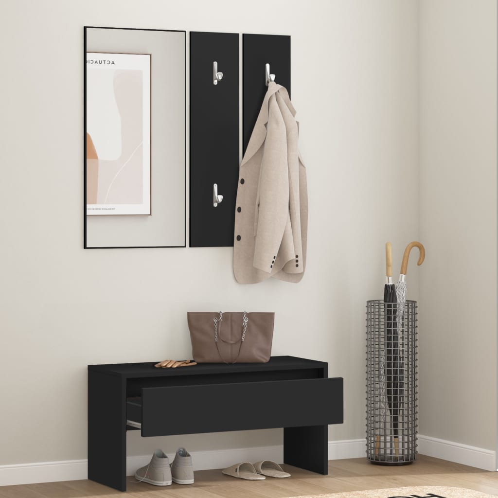 Set de mobilier pentru hol, negru, lemn prelucrat - Lando