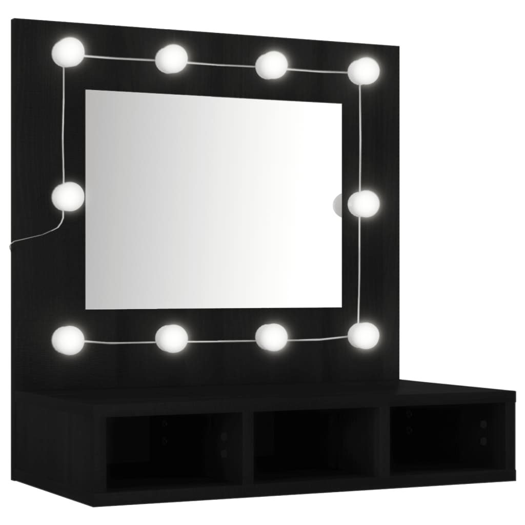 Dulap cu oglindă și LED, negru, 60x31,5x62 cm - Lando