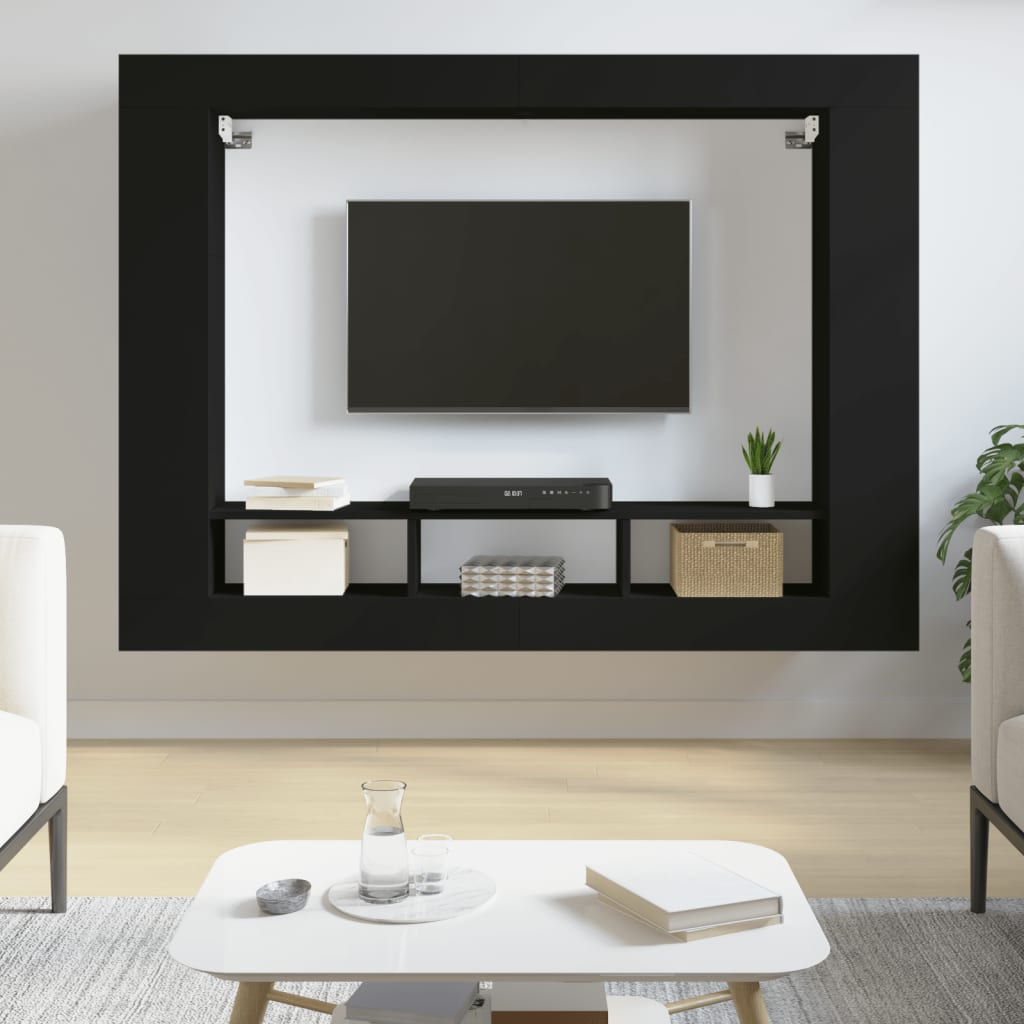 Comodă TV, negru, 152x22x113 cm, lemn prelucrat - Lando