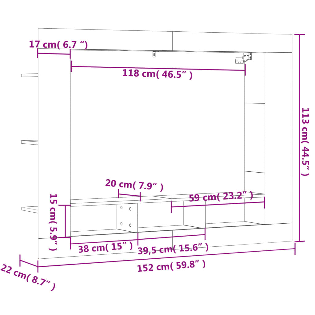 Comodă TV, gri beton, 152x22x113 cm, lemn prelucrat - Lando