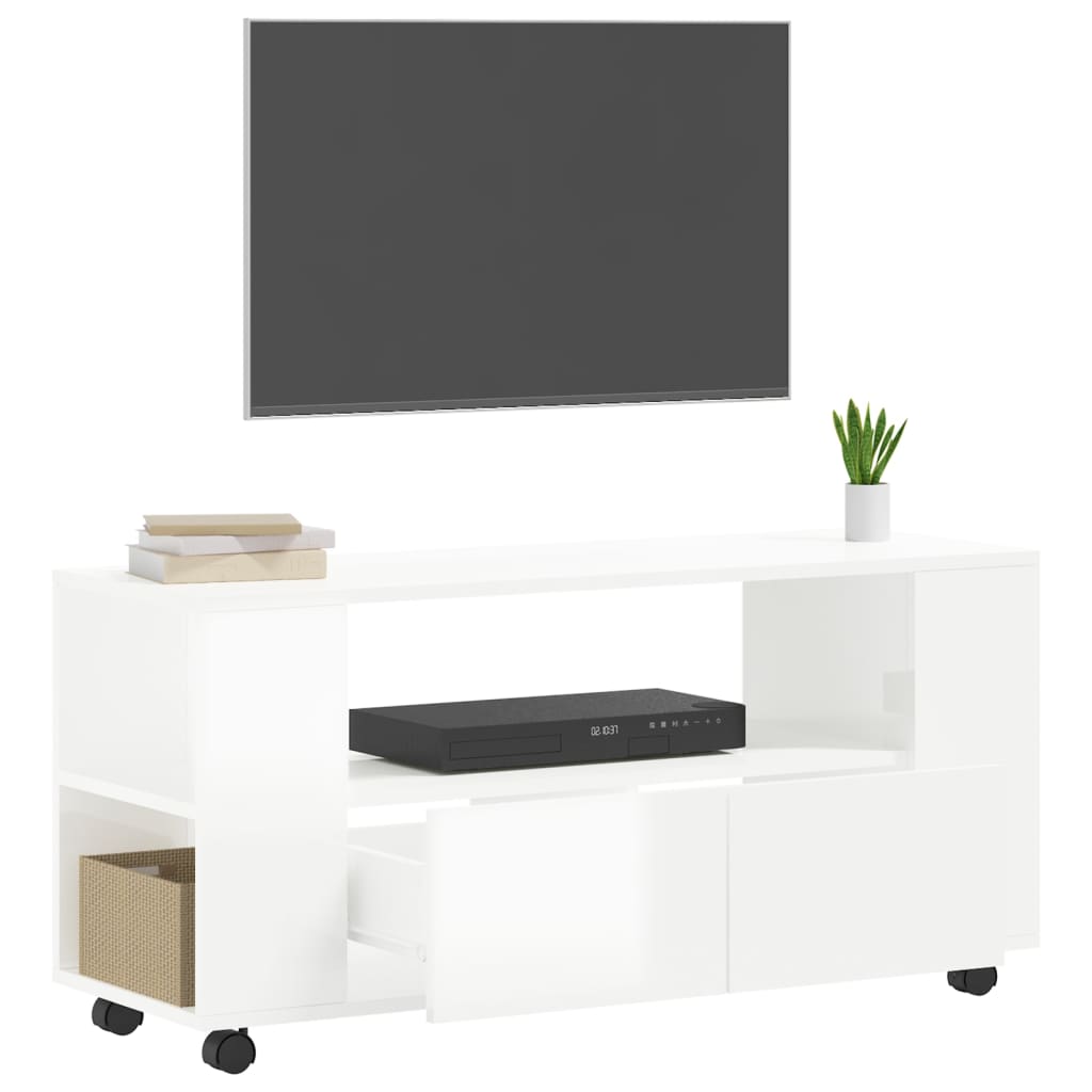 Comodă TV, alb extralucios, 102x34,5x43 cm, lemn prelucrat Lando - Lando