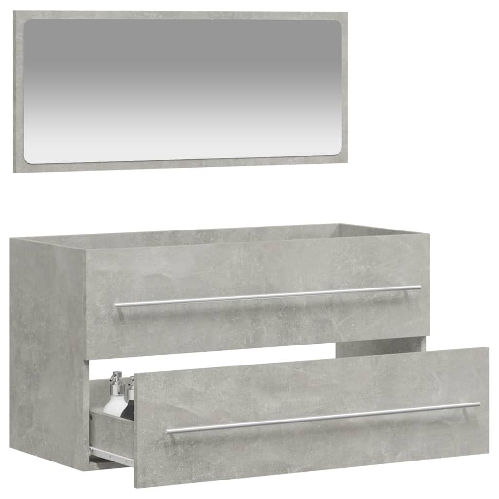 Dulap de baie cu oglindă, gri beton, lemn prelucrat - Lando