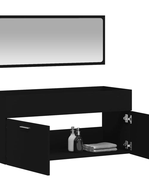 Încărcați imaginea în vizualizatorul Galerie, Dulap de baie cu oglindă, negru, lemn prelucrat - Lando
