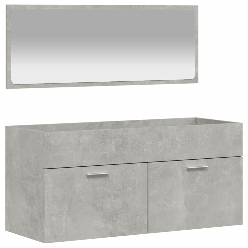 Dulap de baie cu oglindă, gri beton, lemn prelucrat - Lando