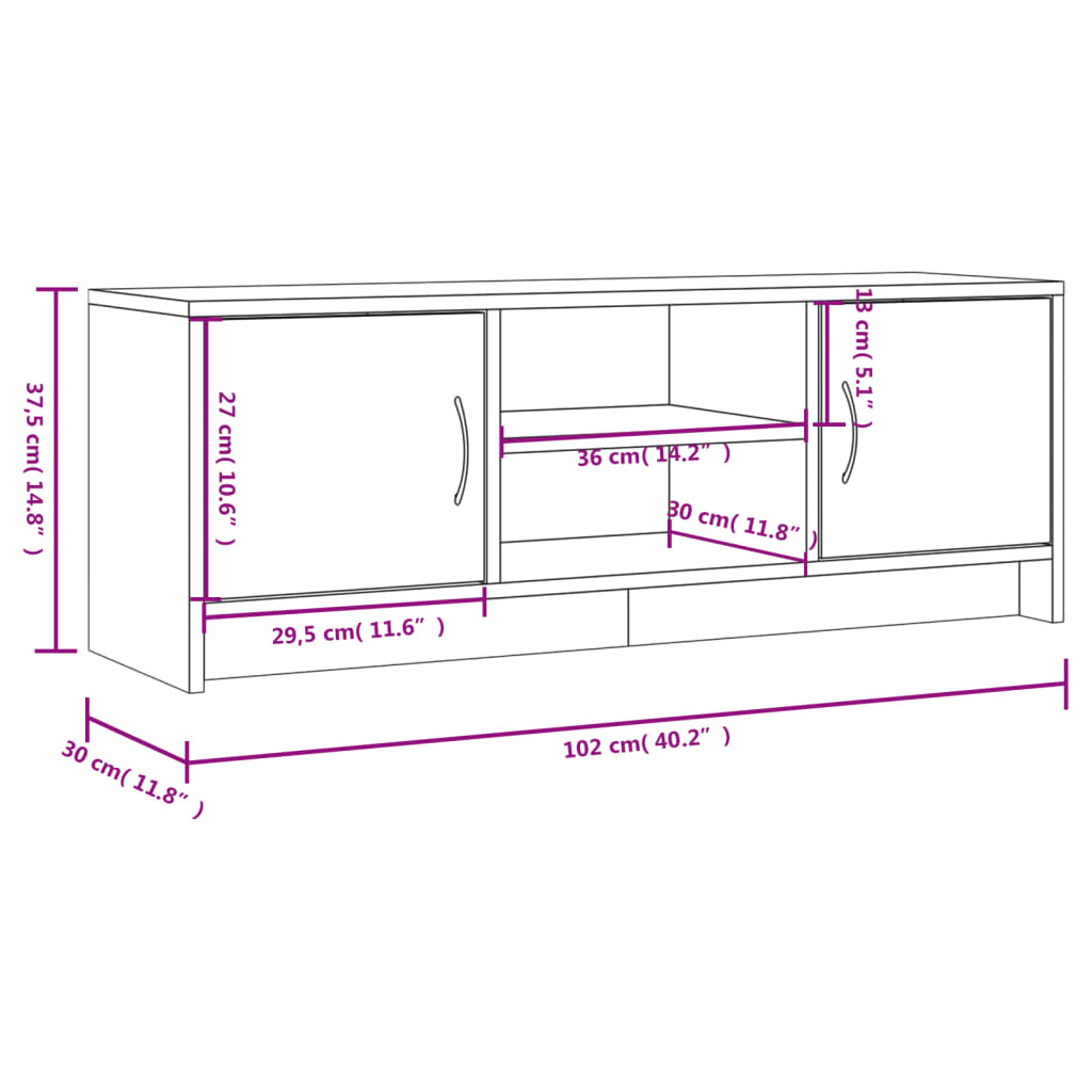 Dulap TV, alb, 102x30x37,5 cm, lemn compozit Lando - Lando