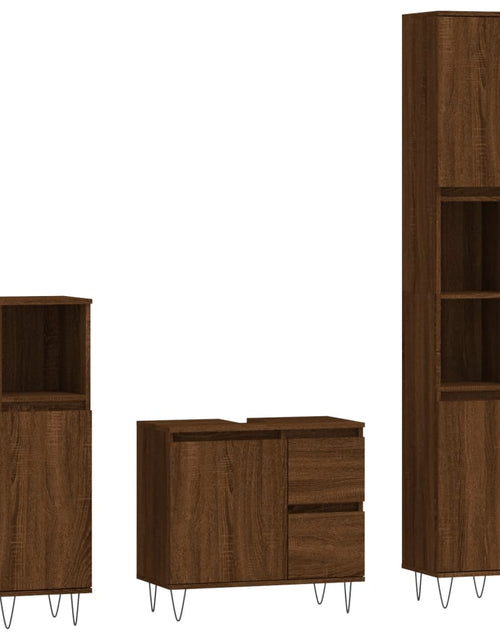 Încărcați imaginea în vizualizatorul Galerie, Set mobilier de baie, 3 piese, stejar maro, lemn prelucrat - Lando
