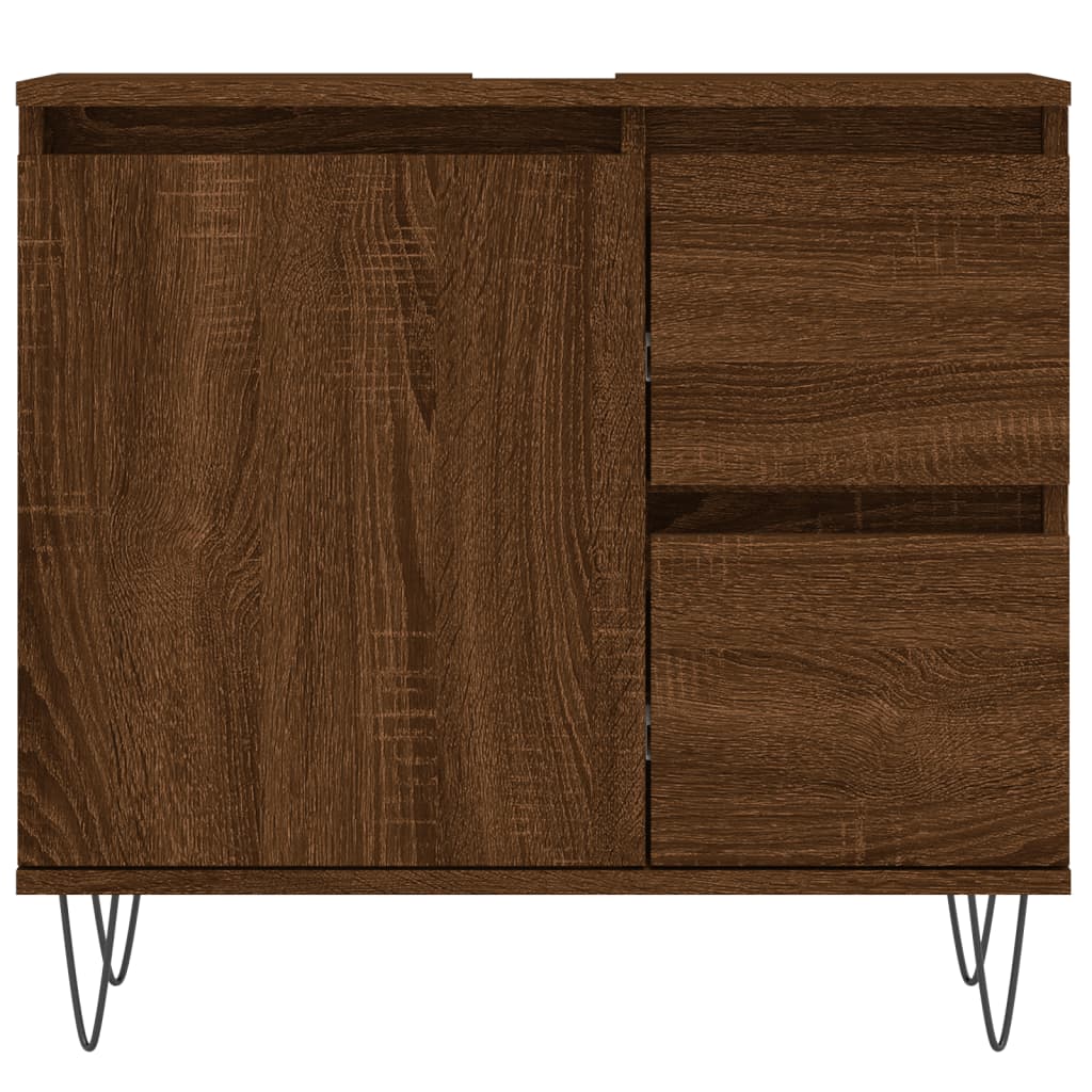 Set mobilier de baie, 3 piese, stejar maro, lemn prelucrat - Lando