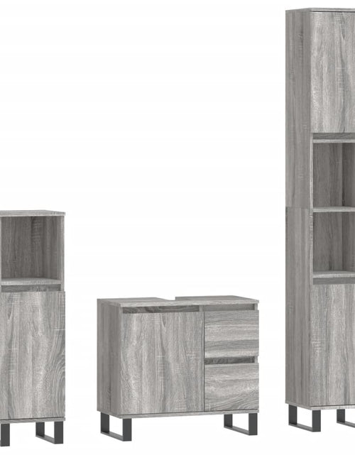 Încărcați imaginea în vizualizatorul Galerie, Set mobilier de baie, 3 piese, gri sonoma, lemn prelucrat - Lando
