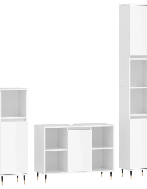 Încărcați imaginea în vizualizatorul Galerie, Set mobilier de baie, 3 piese, alb extralucios, lemn compozit - Lando
