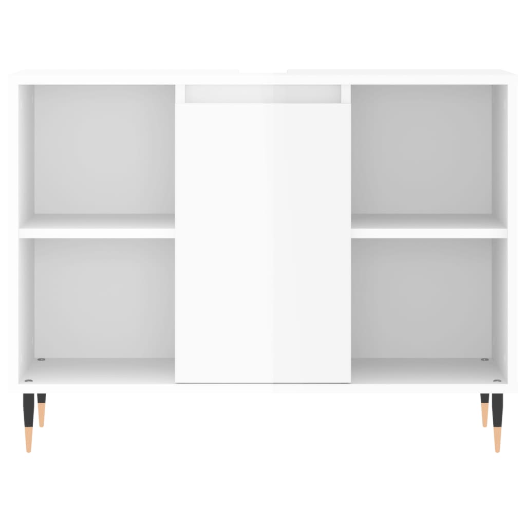 Set mobilier de baie, 3 piese, alb extralucios, lemn compozit - Lando