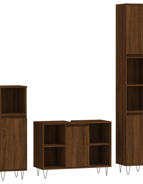 Încărcați imaginea în vizualizatorul Galerie, Set mobilier de baie, 3 piese, stejar maro, lemn prelucrat - Lando
