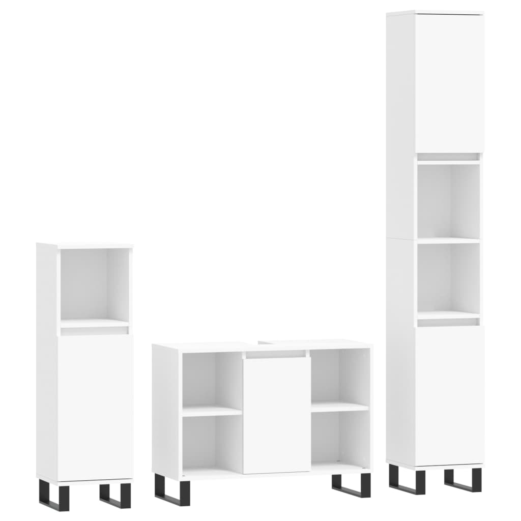 Set mobilier de baie, 3 piese, alb, lemn compozit - Lando