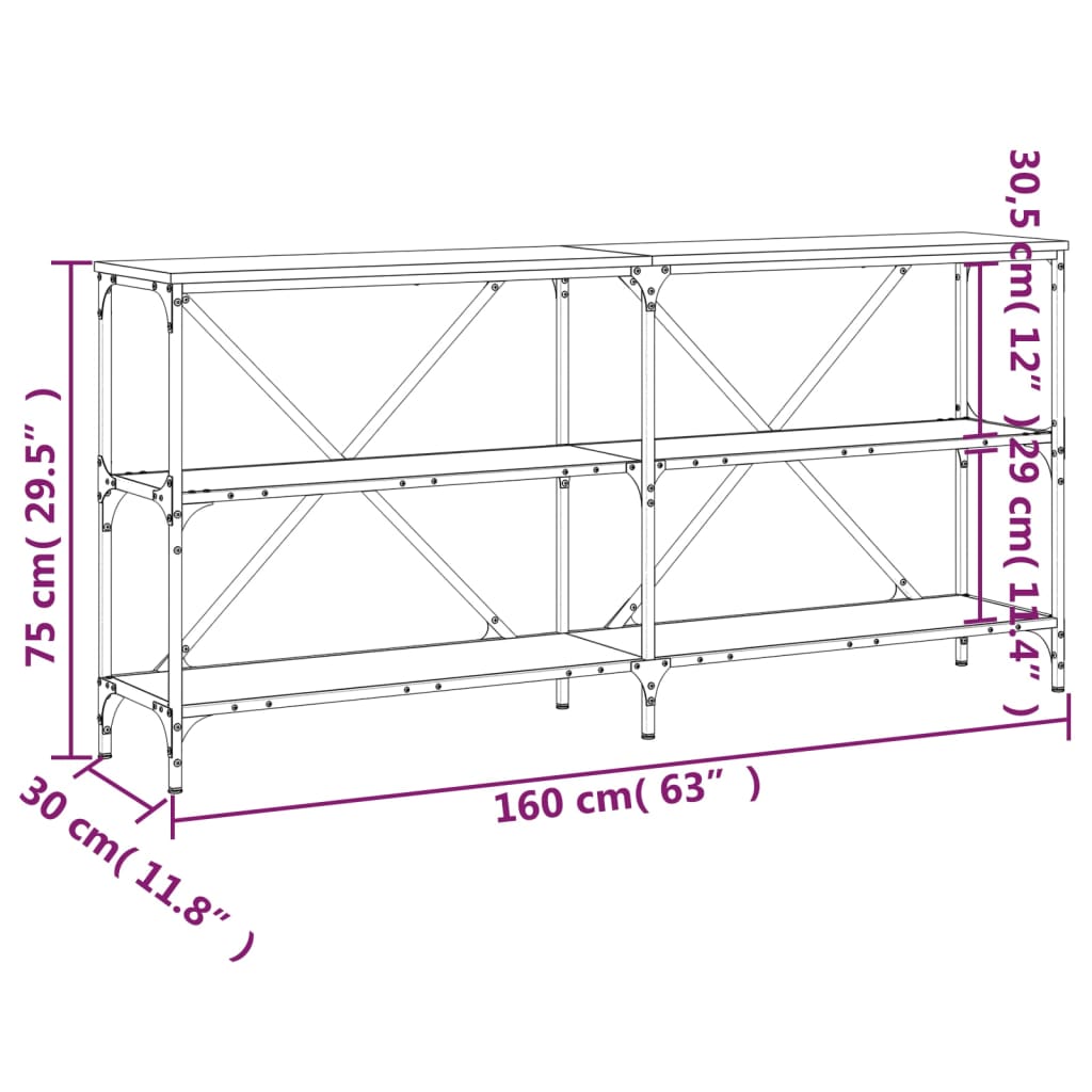 Masă consolă stejar sonoma 160x30x75 cm lemn prelucrat și fier Lando - Lando