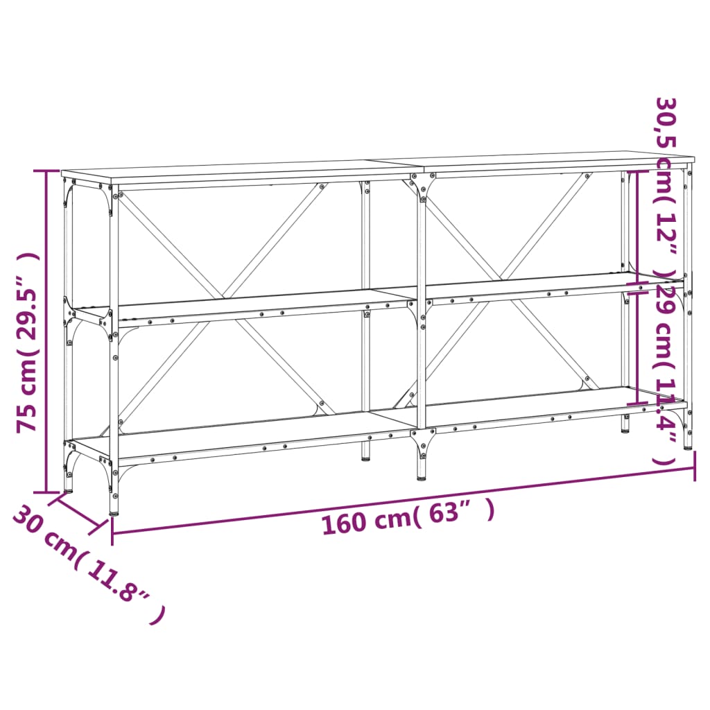 Masă consolă stejar afumat 160x30x75 cm lemn prelucrat și fier Lando - Lando