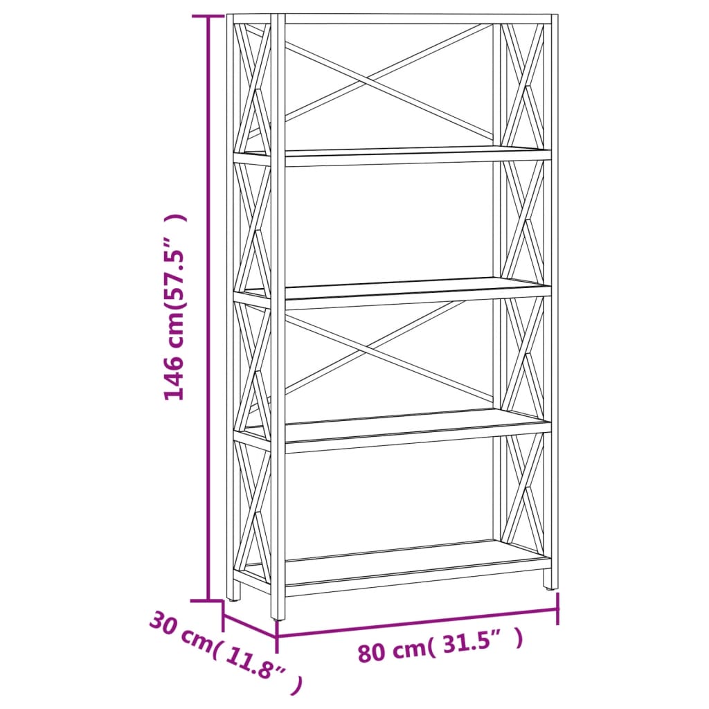 Raft cu 5 niveluri, 80x30x146 cm, lemn masiv de stejar Lando - Lando