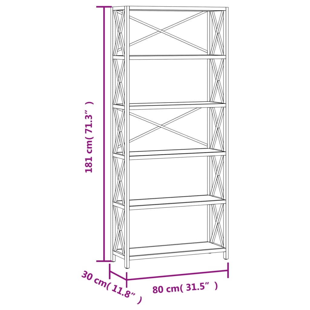 Raft cu 6 niveluri, 80x30x181 cm, lemn masiv de stejar Lando - Lando