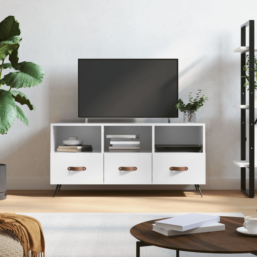 Comodă TV, alb extralucios, 102x36x50 cm, lemn prelucrat Lando - Lando