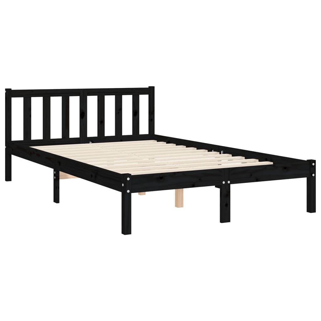 Cadru de pat cu tăblie, negru, 160x200 cm, lemn masiv - Lando