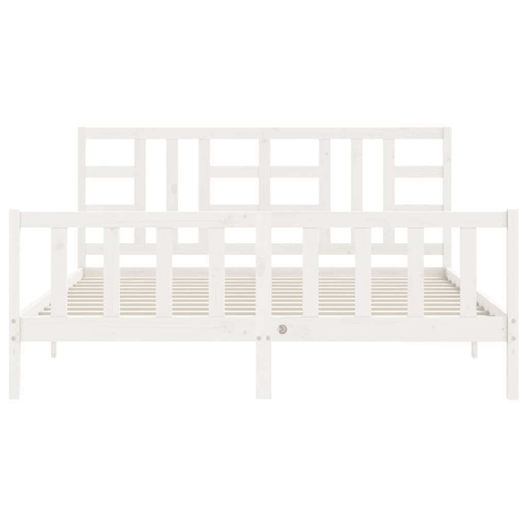 Cadru de pat cu tăblie, alb, 180x200 cm, lemn masiv - Lando