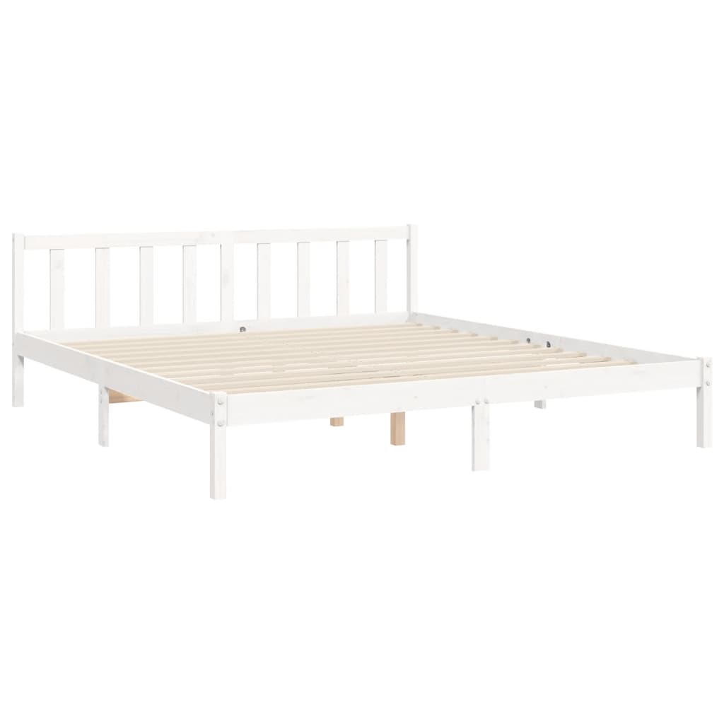 Cadru de pat cu tăblie, alb, 180x200 cm, lemn masiv - Lando