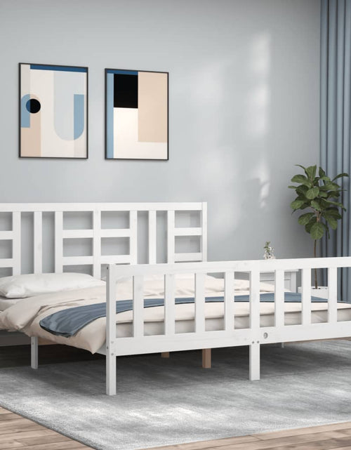 Загрузите изображение в средство просмотра галереи, Cadru de pat cu tăblie, alb, 180x200 cm, lemn masiv - Lando
