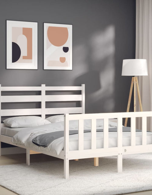 Загрузите изображение в средство просмотра галереи, Cadru de pat cu tăblie, alb, 140x200 cm, lemn masiv - Lando
