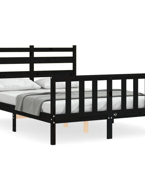 Загрузите изображение в средство просмотра галереи, Cadru de pat cu tăblie, negru, 140x200 cm, lemn masiv - Lando
