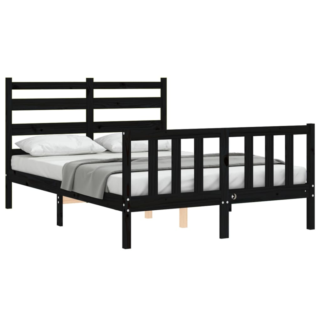 Cadru de pat cu tăblie, negru, 140x200 cm, lemn masiv - Lando