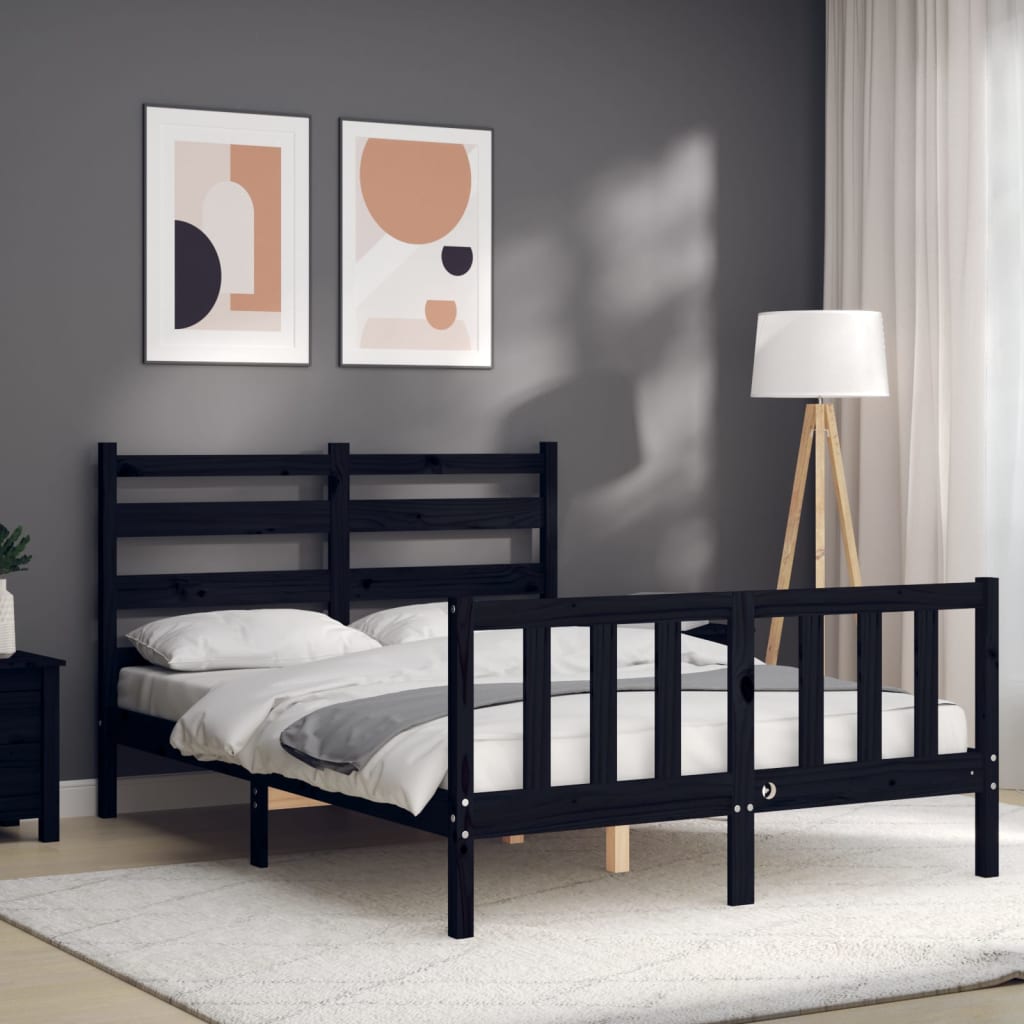 Cadru de pat cu tăblie, negru, 140x200 cm, lemn masiv - Lando