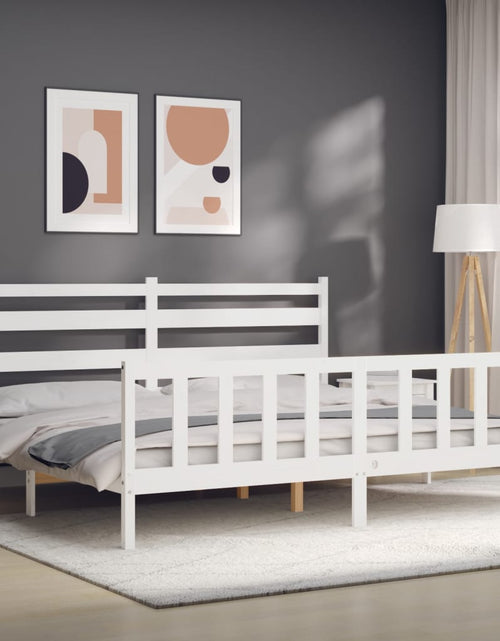 Încărcați imaginea în vizualizatorul Galerie, Cadru pat cu tăblie 200x200 cm, alb, lemn masiv - Lando
