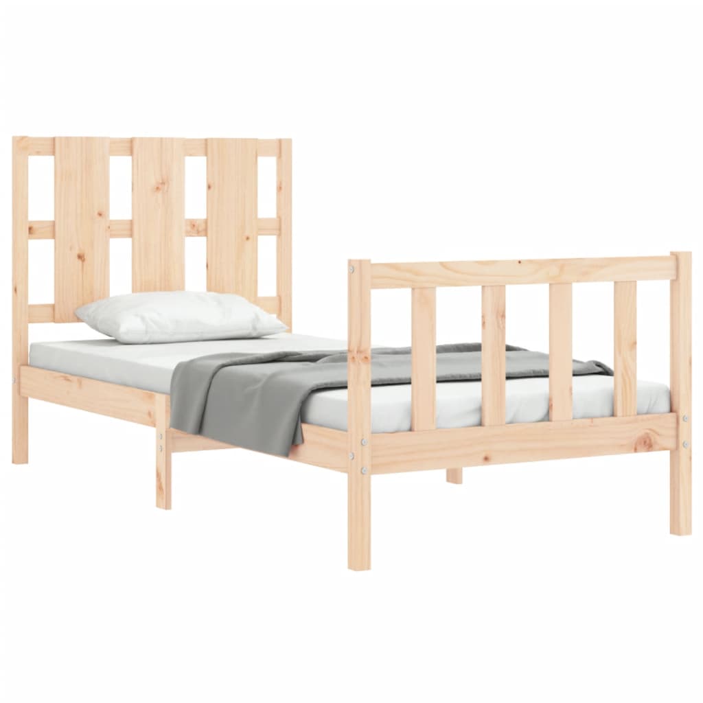 Cadru de pat cu tăblie single mic, lemn masiv - Lando
