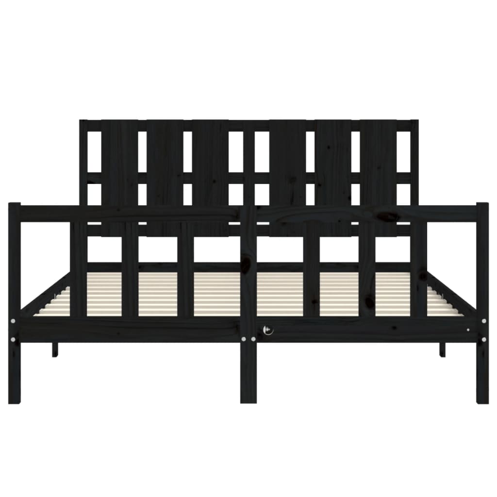 Cadru de pat cu tăblie, negru, 160x200 cm, lemn masiv - Lando