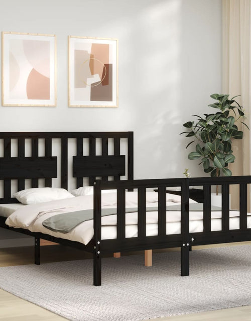 Загрузите изображение в средство просмотра галереи, Cadru de pat cu tăblie, negru, 120x200 cm, lemn masiv - Lando
