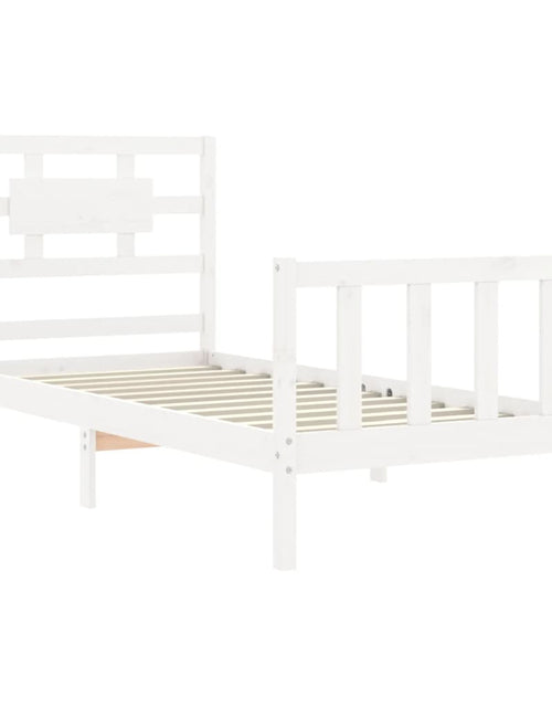 Încărcați imaginea în vizualizatorul Galerie, Cadru de pat cu tăblie, alb, 90x200 cm, lemn masiv - Lando

