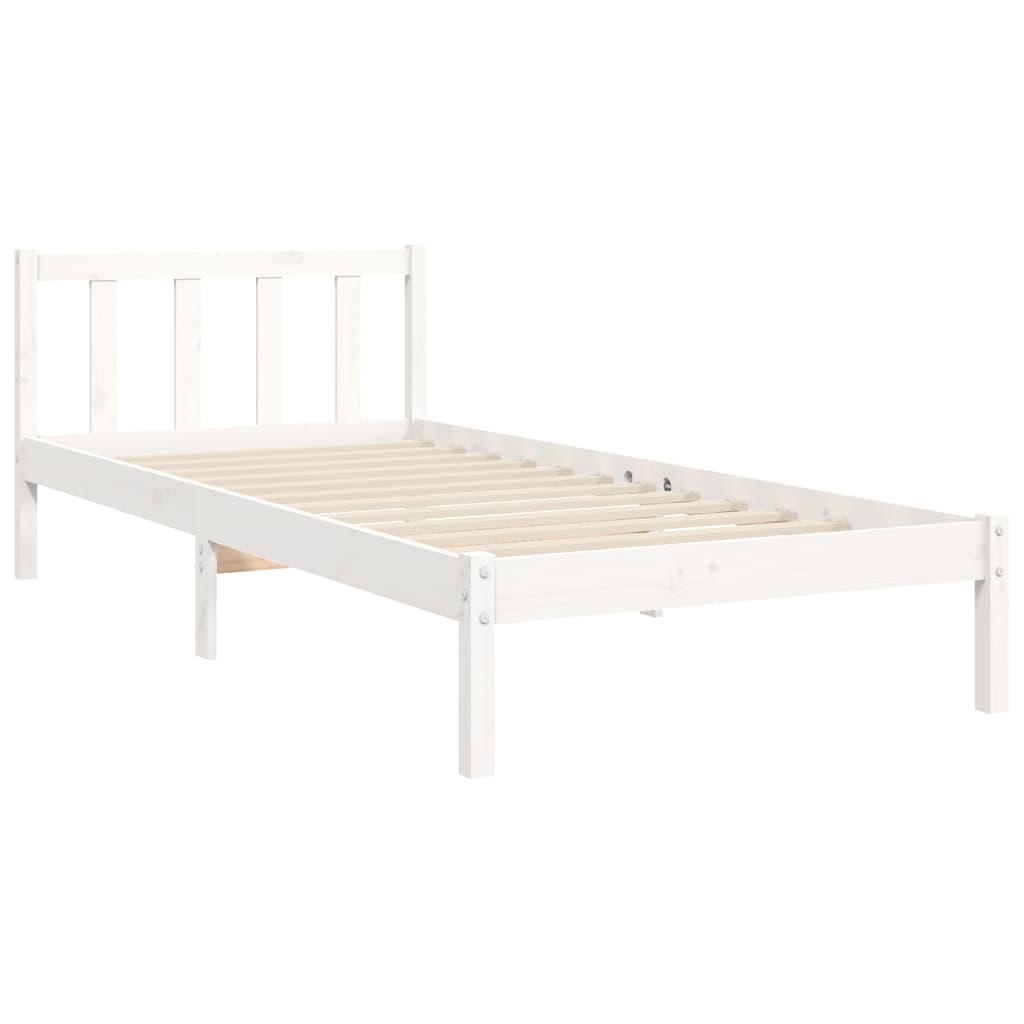 Cadru de pat cu tăblie, alb, 90x200 cm, lemn masiv - Lando