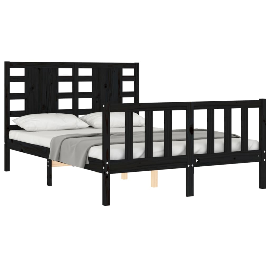 Cadru de pat cu tăblie, negru, 120x200 cm, lemn masiv - Lando
