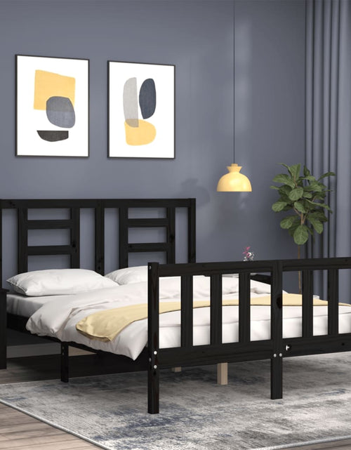 Încărcați imaginea în vizualizatorul Galerie, Cadru de pat cu tăblie, negru, 140x190 cm, lemn masiv - Lando

